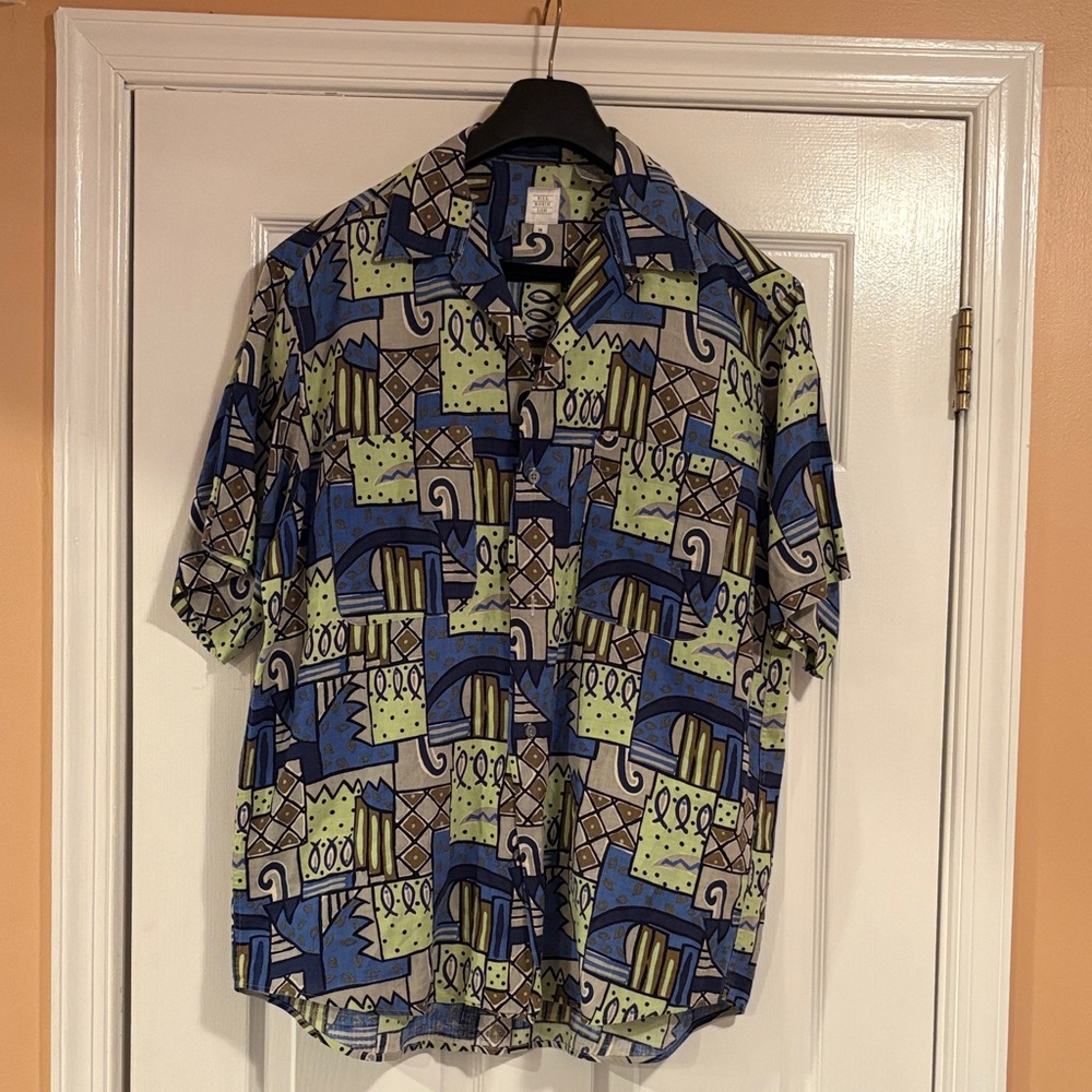 Geometric Blue and Green Casual Shirt